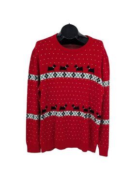 Charter Club Red Scottie Dog Argyle Crewneck Sweater Preppy Holiday Knit XLarge